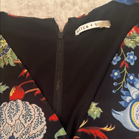 Alice + Olivia Black Mini Dress with Blue, Red & Green Floral Print size 2 - Picture 9 of 13